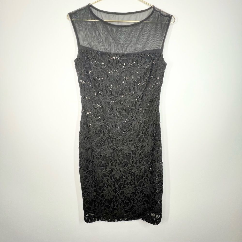 Lauren Ralph Lauren Black Sequin Lace Cocktail Sheath Dress 2
